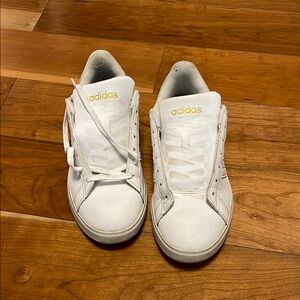 Adidas White Sneakers with Gold Logo